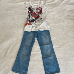 Bundle Deal.  White Disney top and Levi’s jeans.  Both size 6X